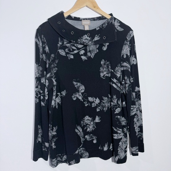 Chico's Tops - Chico's Paisley Passel Cozisoft Studded Top Black/Gray Size Large Chico's Size 2